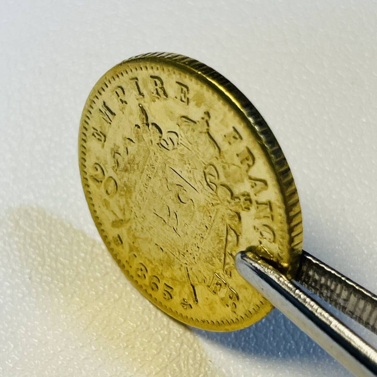 フランス 硬貨 古銭 ナポレオン三世 1865年 レジオンドヌール勲章 月桂樹 鷲 盾 フラン コイン 重3.88g_画像3