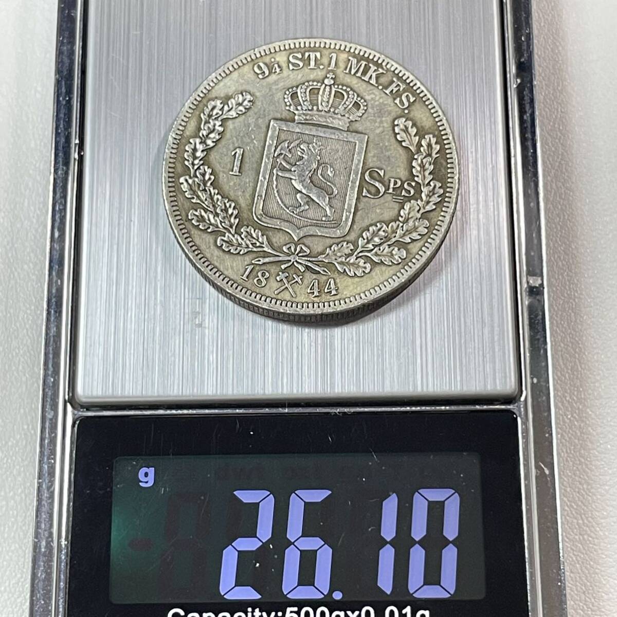 ノルウェー 硬貨 古銭 チャールズ 3 世ジョン 1844年 ノルウェーのライオン ゴート族 クラウン コイン 重26.10g_画像5