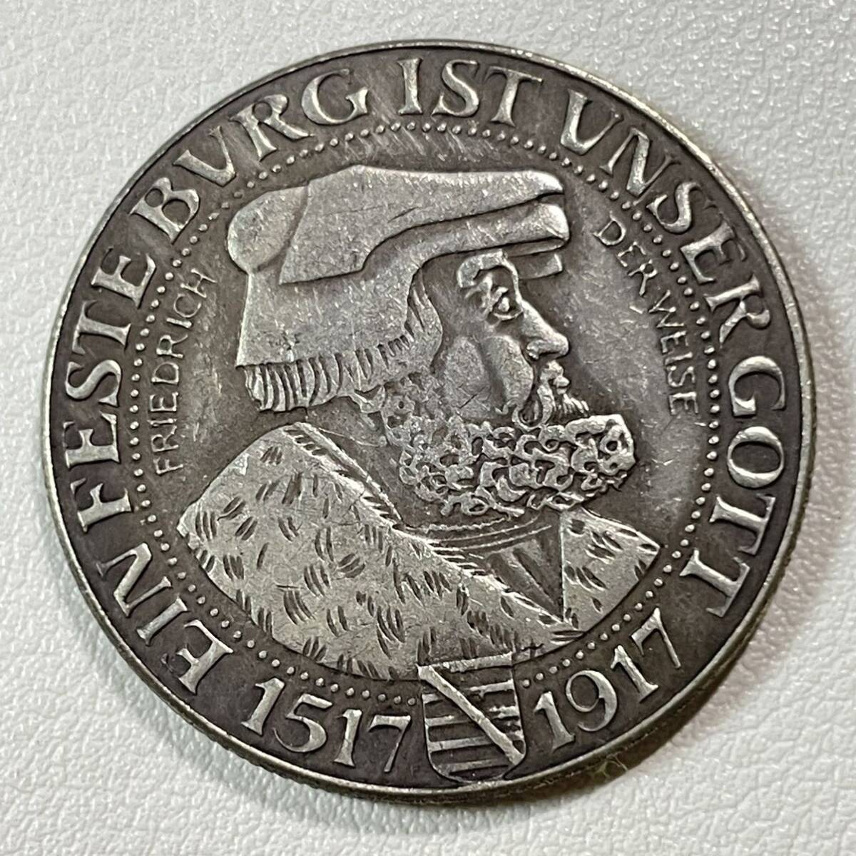 ドイツ 硬貨 古銭 ザクセン王国 1917年 マルティン・ルターの守護者 フリードリヒ賢者 カンムリワシ コイン 重16.96g_画像2