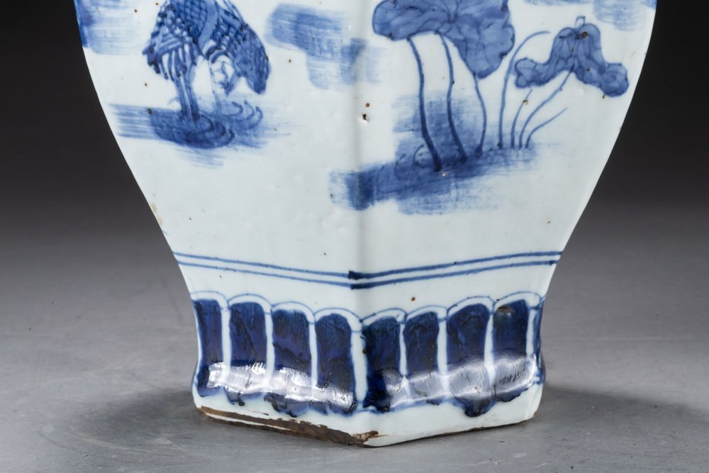 [.]. famous collection house purchase goods era thing Kyoyaki blue and white ceramics flowers and birds writing vase flower entering ornament bin old fine art antique goods YB230158-PQ