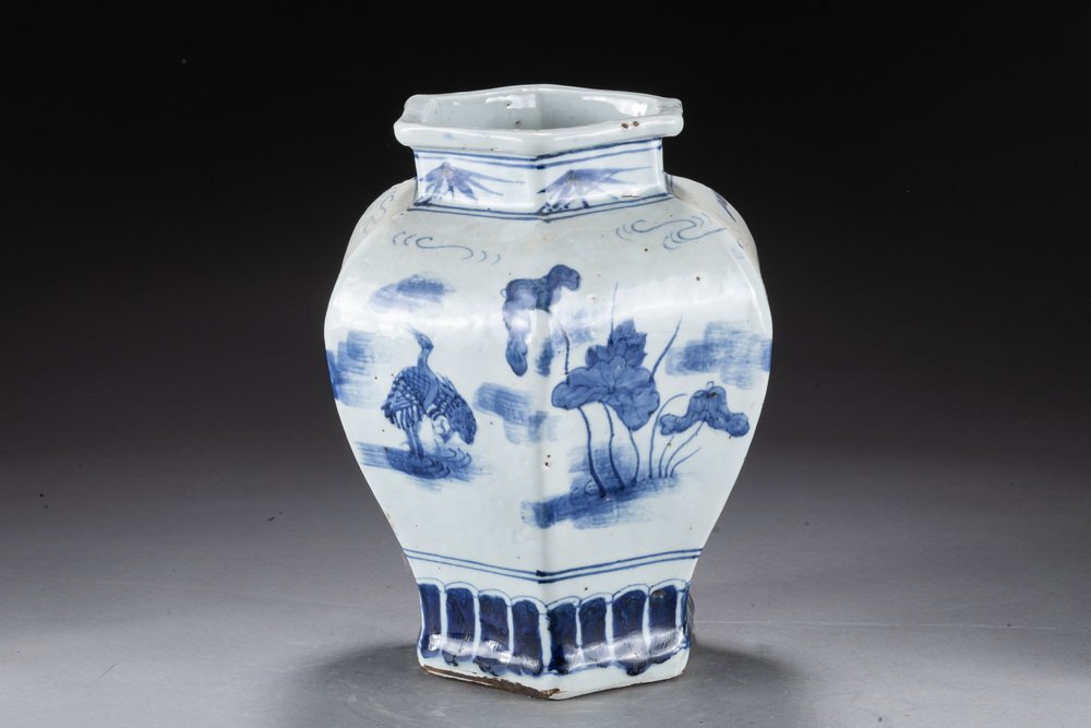 [.]. famous collection house purchase goods era thing Kyoyaki blue and white ceramics flowers and birds writing vase flower entering ornament bin old fine art antique goods YB230158-PQ