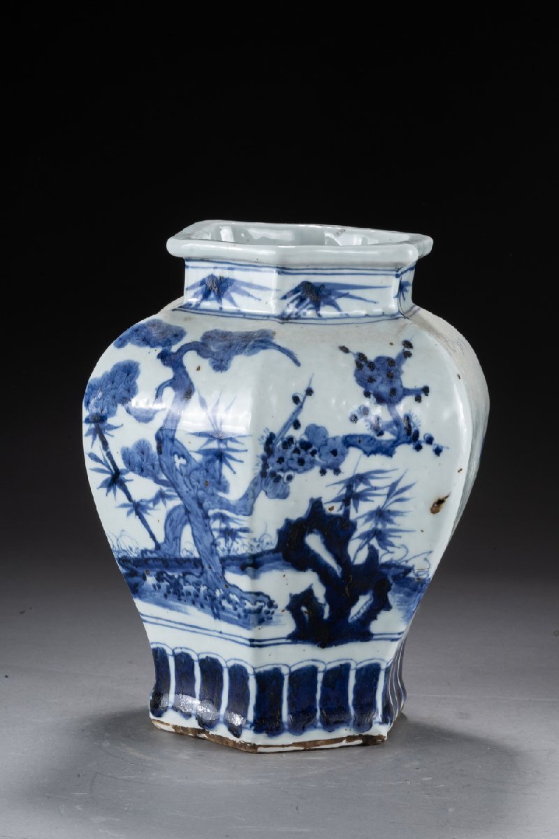 [.]. famous collection house purchase goods era thing Kyoyaki blue and white ceramics flowers and birds writing vase flower entering ornament bin old fine art antique goods YB230158-PQ