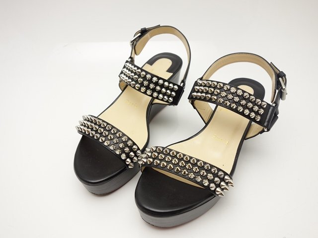 Christian Louboutin クリスチャンルブタン Bikee Deck60 スパイクスタッズ サンダル 黒 サイズ36 レディース 中古 送料無料【質屋出品】