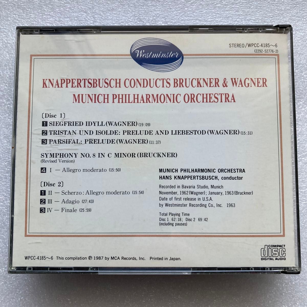 2CD  クナッパーツブッシュ/ミュンヘン・フィル　 ブルックナー　交響曲第８番、ワーグナー　管弦楽作品集　国内盤