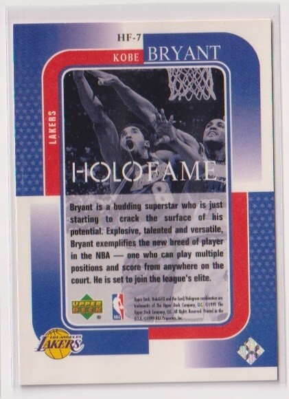 1999 UD HoloGrFX Kobe Bryant Holofame card Lakers #HF-7の画像2