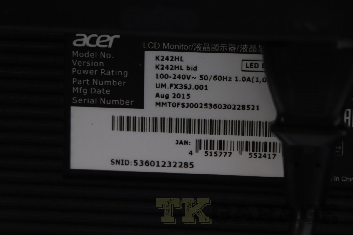 1900088005 acer K242HL 24インチ フルHD 液晶ディスプレイ 現状品 ジャンク品 TKGARAGE U_画像7