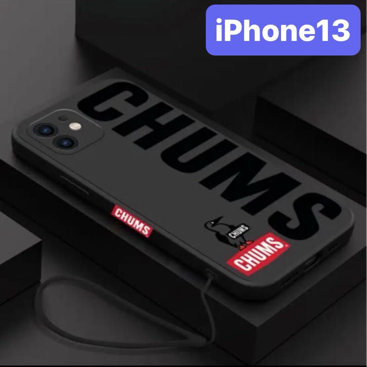新品★iPhone13★スマホケース　iPhoneケース　保護カバー　ブラック　ペンギン　カツオドリ　ストラップ付き　人気