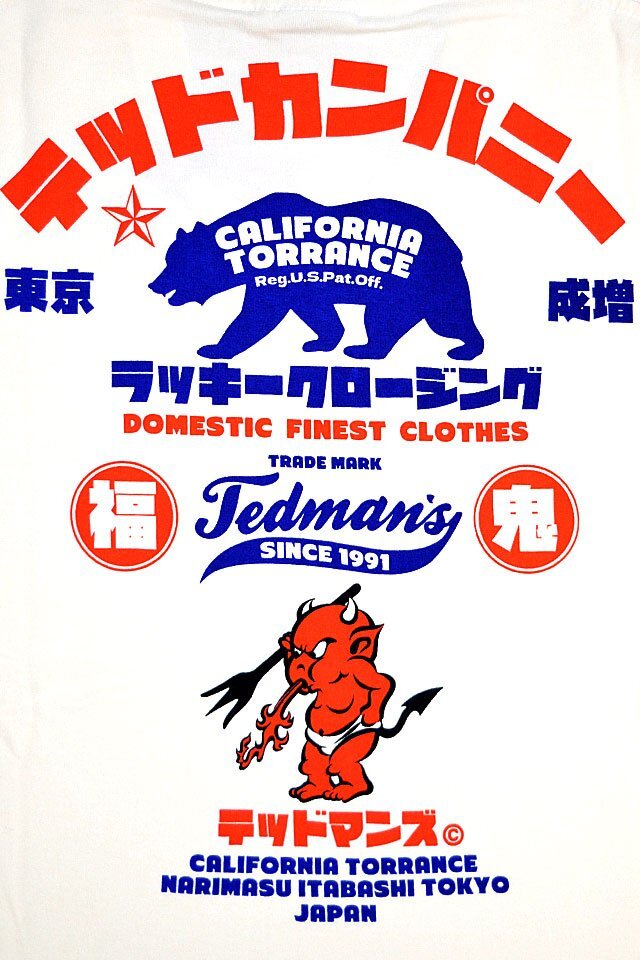 CALIFORNIA半袖Tシャツ◆TEDMAN/テッドマン ホワイトXLサイズ（サイズ44）TDSS-567 Vネック エフ商会 efu カリフォルニア 熊_画像2