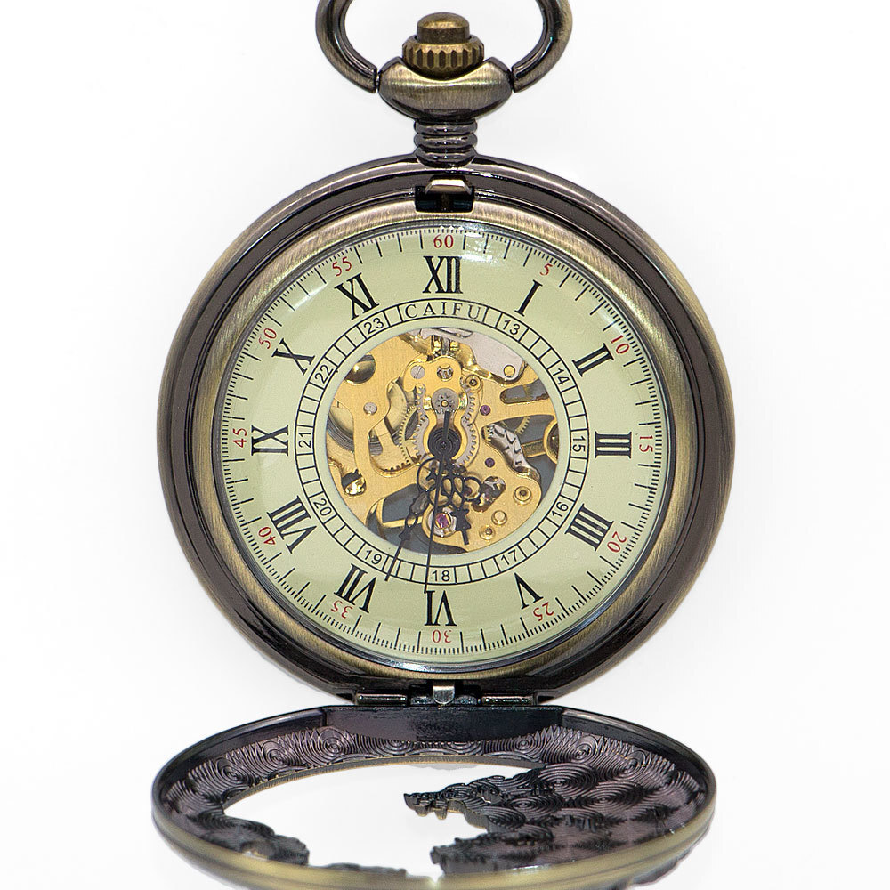 YWQ051 Dragon box attaching pocket watch watch retro antique man woman unisex chain case clock mobile accessory 