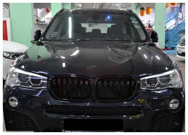 YWQ120 BMW X3 F25 X4 F26 艶有り 黒 グロス ブラック ダブルフィン キドニー グリル Mスポーツ ロゴ（X3M・X4M)_画像4