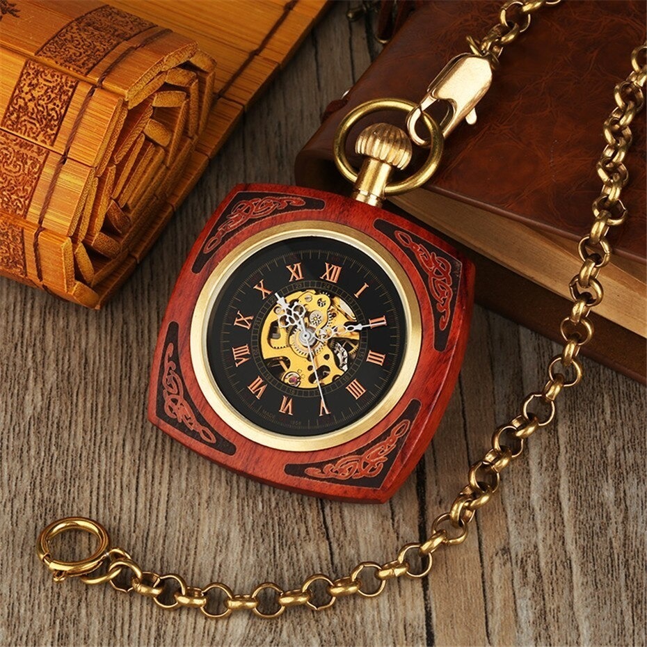 LDL481# Vintage clock pocket watch automatic machine chain unisex modern tree . cloudiness lovely 