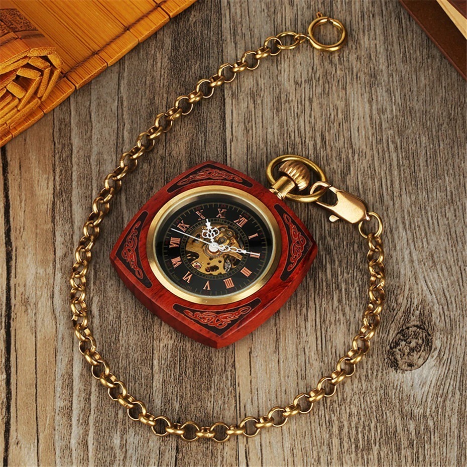 LDL481# Vintage clock pocket watch automatic machine chain unisex modern tree . cloudiness lovely 