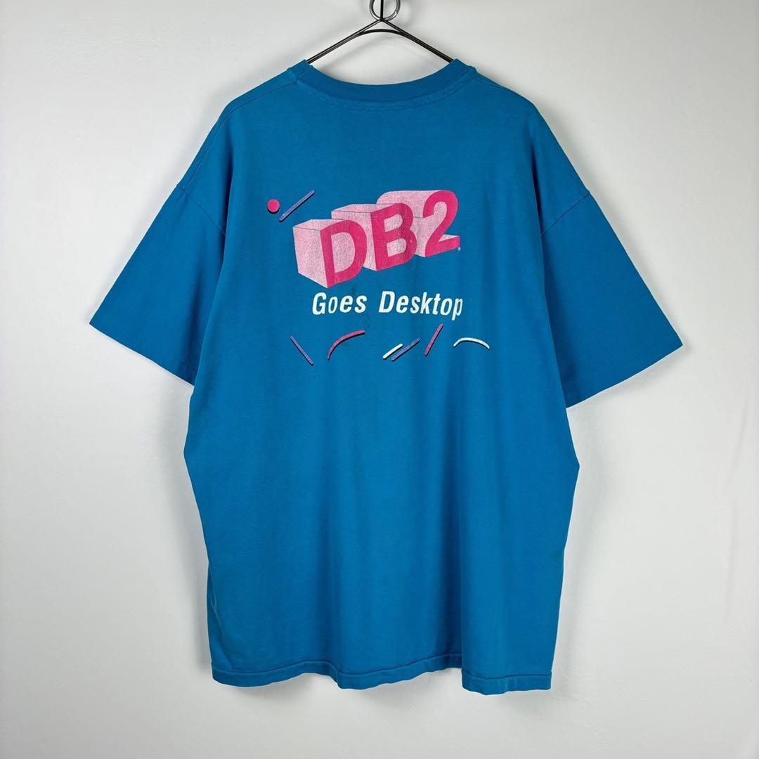 90s USA製 Hanes 企業ロゴ Tシャツ IBM DB2 ブルー XL_画像1