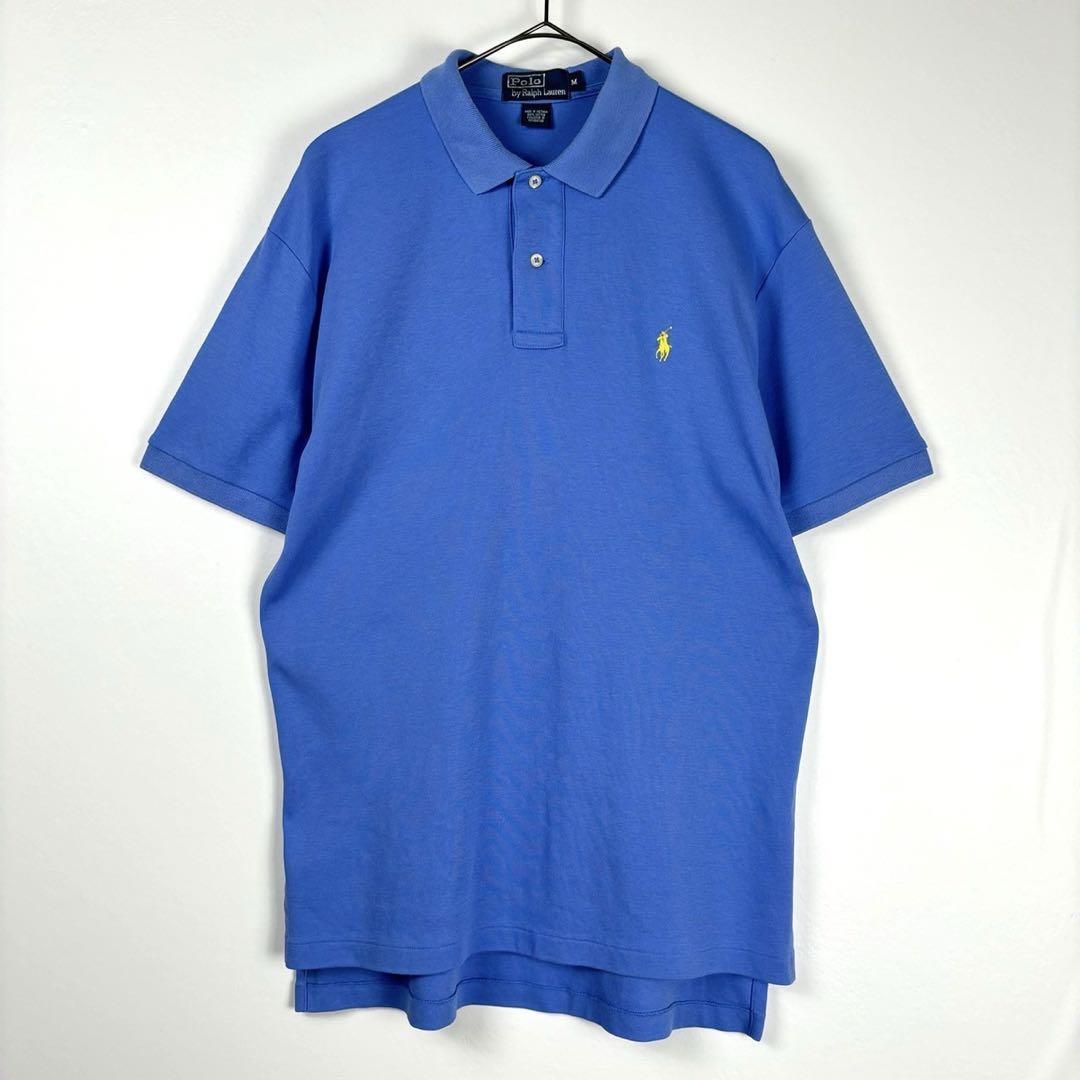 古着 90s ラルフローレン ポロシャツ 半袖 天竺 水色 ブルー M_画像1