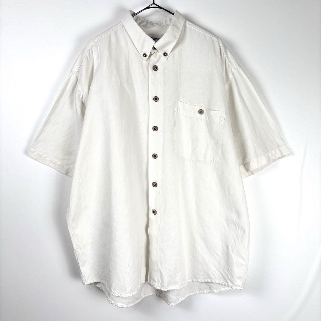 ユーロ古着 チロリアンシャツ 半袖 白シャツ 無地 シンプル ホワイト 2XL_画像1