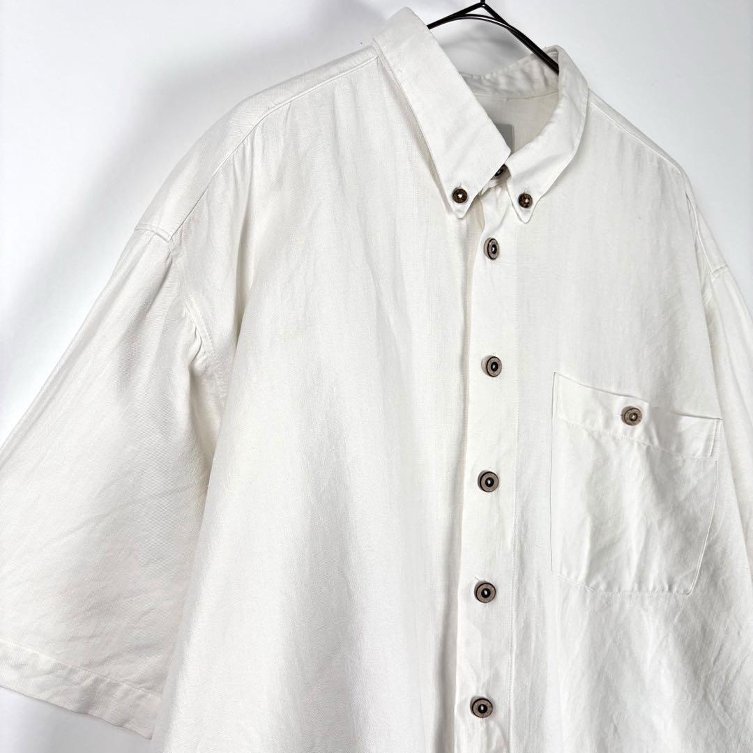 ユーロ古着 チロリアンシャツ 半袖 白シャツ 無地 シンプル ホワイト 2XL_画像4
