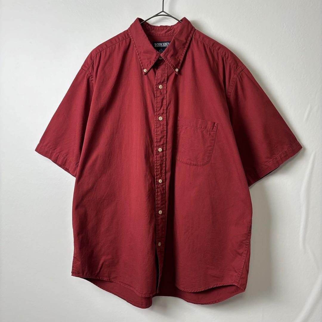 古着 90s ランズエンド シャツ 半袖 コットン カラーシャツ レッド XL