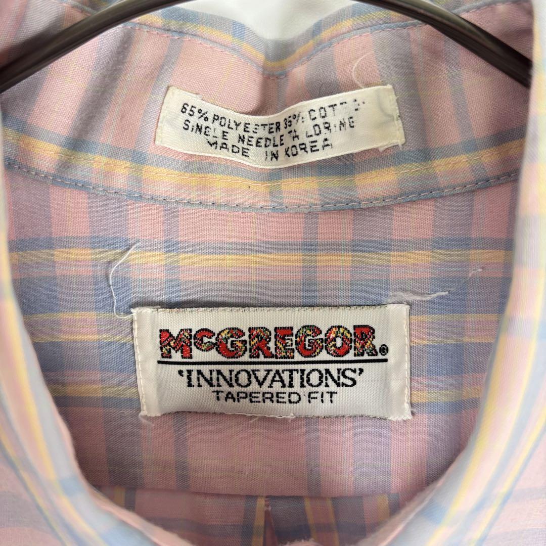 古着 80s マクレガー McGREGOR シャツ 半袖 チェック 薄ピンク M