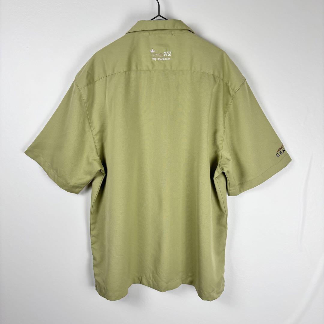 USA古着 半袖 レーヨン 開襟シャツ オープンカラー 企業ロゴ グリーン L