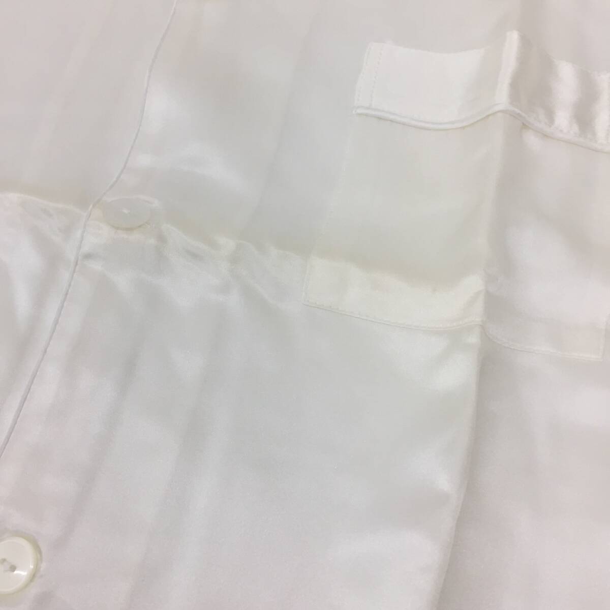 65 Silkline シルク100％ パジャマ ルームウェア セットアップ メンズ M 上下セット 長袖 ウエスト総ゴム 絹 シルク ホワイト 白 中古の画像5