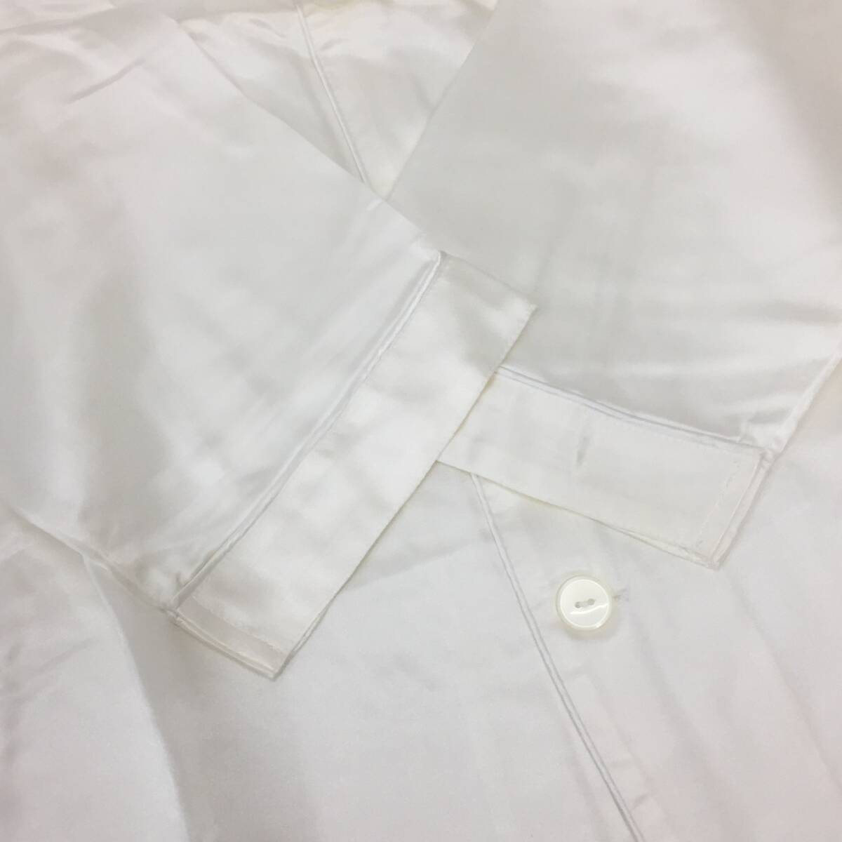 65 Silkline シルク100％ パジャマ ルームウェア セットアップ メンズ M 上下セット 長袖 ウエスト総ゴム 絹 シルク ホワイト 白 中古の画像7