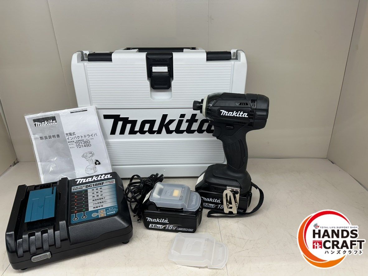 ♪ マキタ TD149DRFXB インパクトドライバ 18V-3.0Ahバッテリー2個、充電器、ビット付 makita【中古】_画像1
