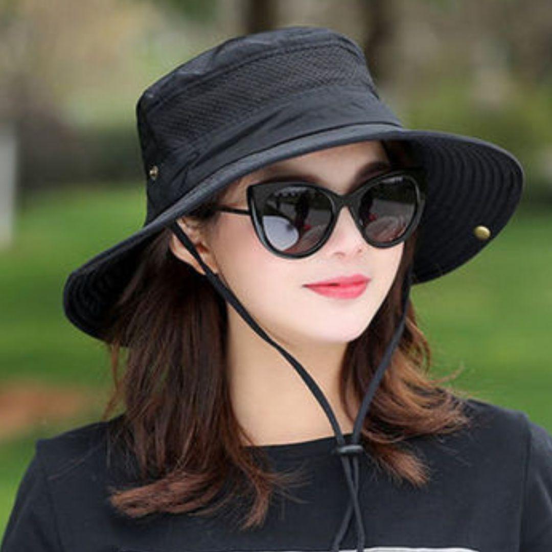 帽子 レディース つば広 日焼け防止 紫外線対策 サファリハット ブラック_画像6