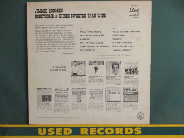 Jimmie Rodgers ： Honeycomb & Kisses Sweeter Than Wine LP (( ヒルビリー / カントリー / ブルーグラス / 落札5点で送料当方負担_画像2