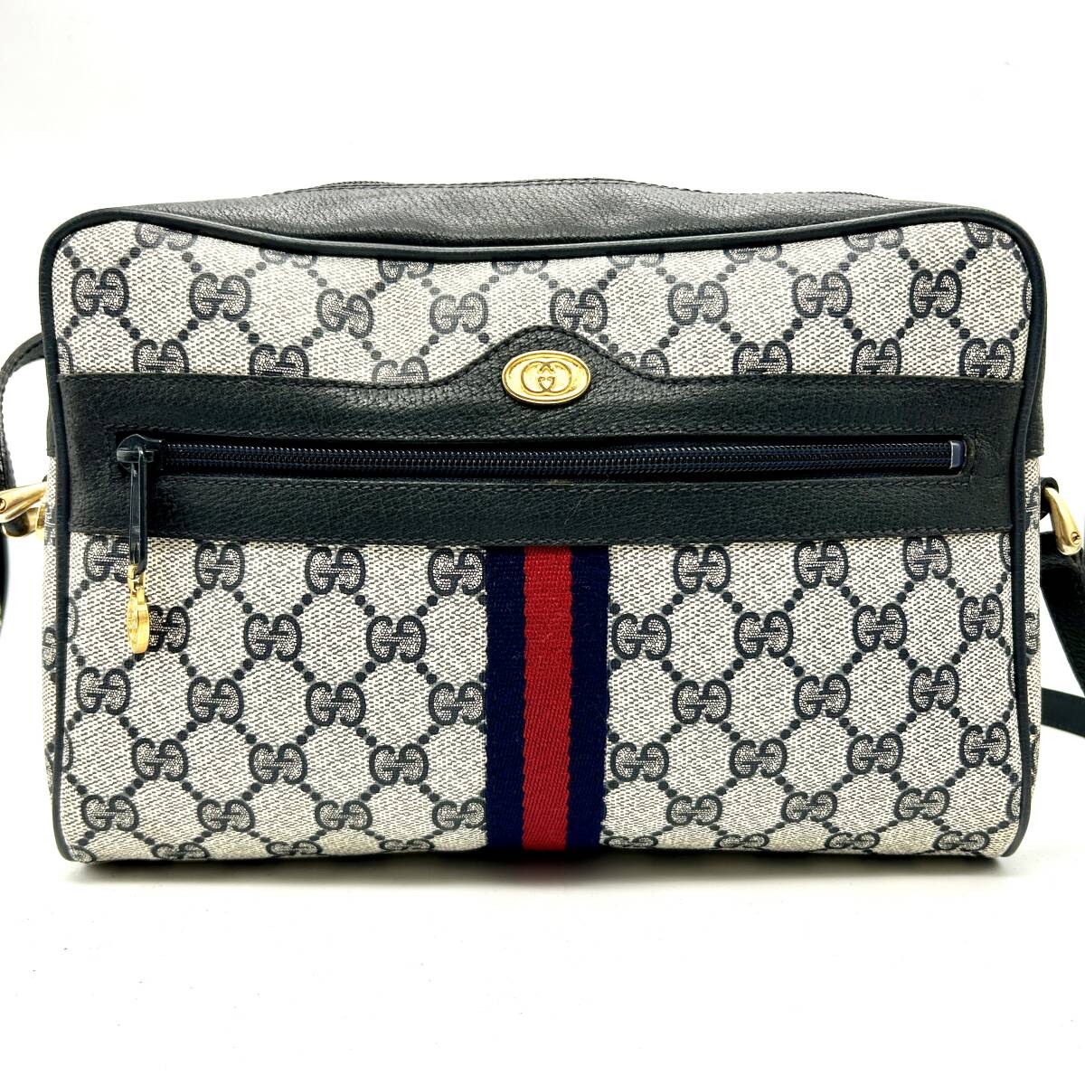 HY1519■ GUCCI グッチ GG オールドグッチ ショルダーバッグ 肩掛け シェリーライン レッド ネイビー ゴールド金具 レディース_画像2