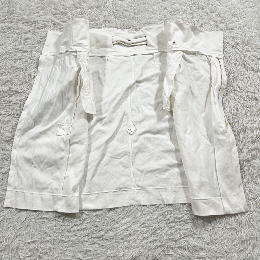 ドゥロワー ラップスカート ジップ ホワイト ロングスカート ベルト リボン Drawer 巻きスカート 綺麗目 高級感 モード ドレス 大人 上品