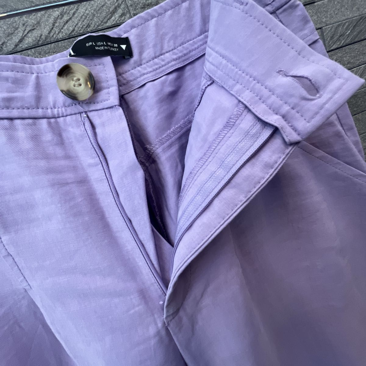 ザラ ZARA 春色 パープル ワイドパンツ ズボン ボトム デーパード Lサイズ　紫色　イージーパンツ　薄手　やわらかパンツ