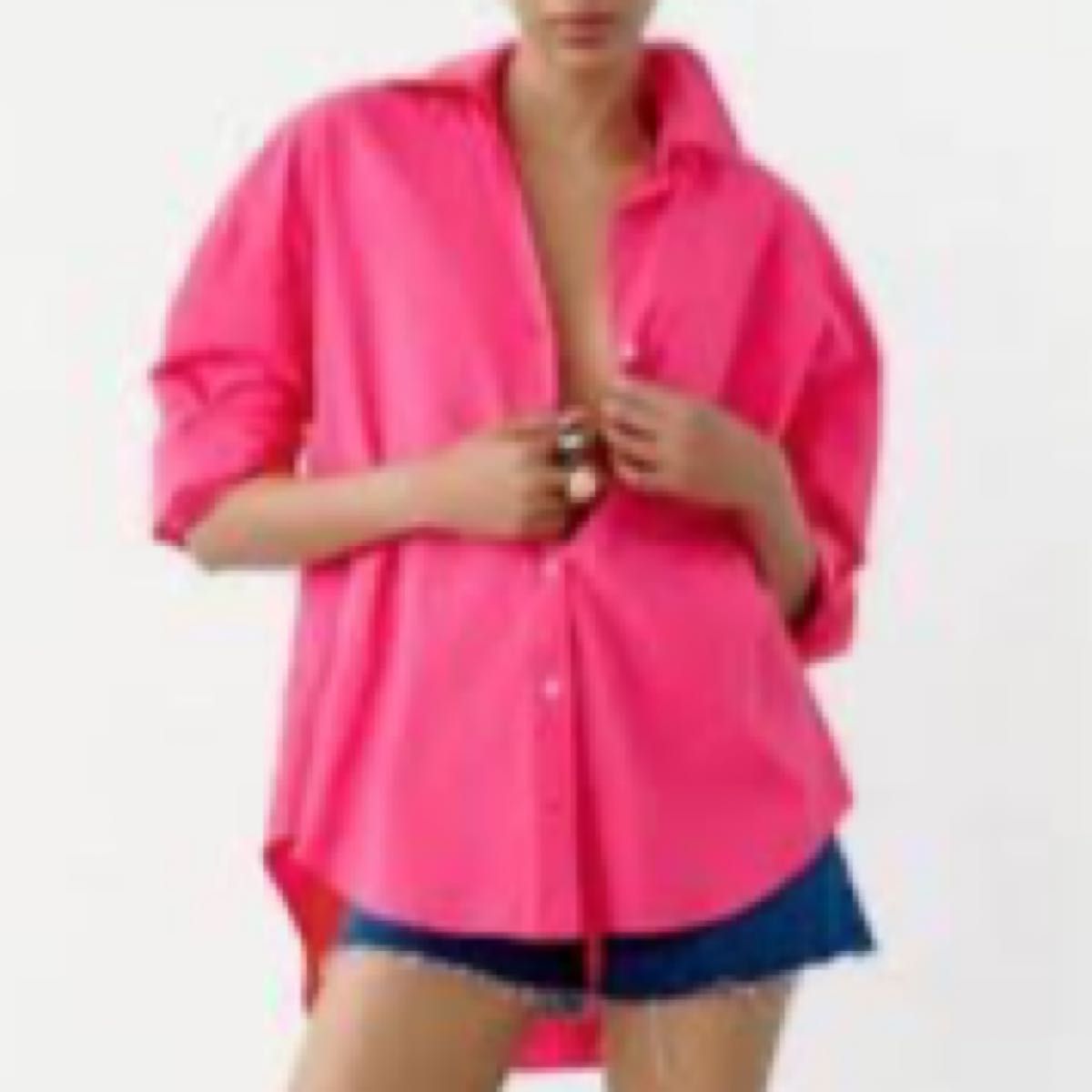 ザラ ZARA ワイド ビッグシルエット シャツ 長袖 ブラウス Vネック Mサイズ　ピンク　Barbie  羽織り　上着