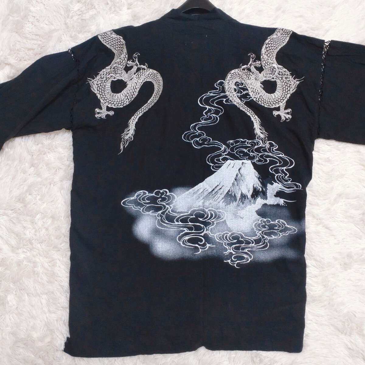 [ super rare XL size embroidery ].. soul mechanism damasii jinbei Japanese clothes Japanese clothes kimono happi coat Dragon dragon Mt Fuji body type cover large size black white 