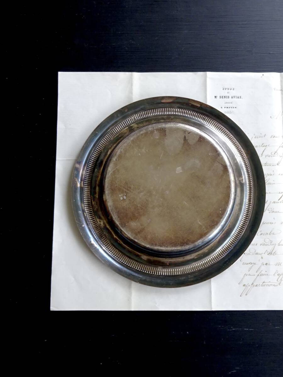 1900年代 フランス リム皿 口径17cm メタル トレイ 器 皿 焼物 鉢 飾皿 陶器 民藝 骨董 古道具 アンティーク_画像7