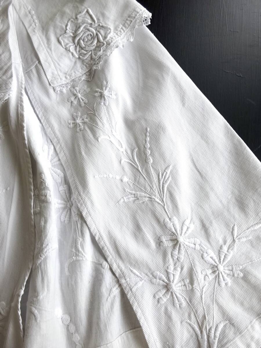19世紀末-20世紀初期 フランス ケープ 襟レース 刺繍 綿レース 古着 花刺繍アンティーク _画像5