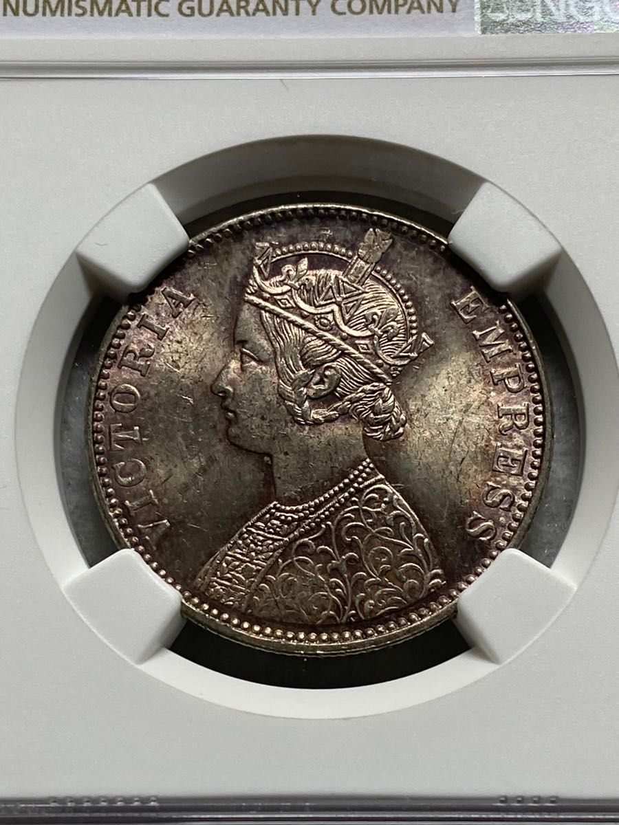 1901年 英領インド ルピー銀貨 女帝ビクトリア MS63 高鑑定品！