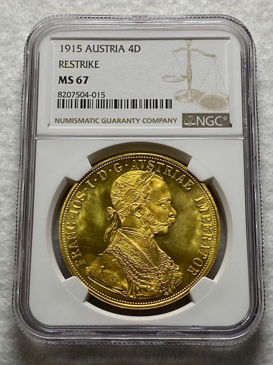 1915年 オーストリア 4ダカット金貨 リストライク フランツヨーゼフⅠ世 NGC MS67 高鑑定品！