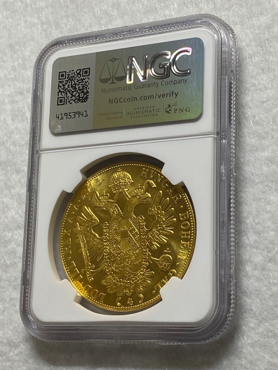 1915年 オーストリア 4ダカット金貨 リストライク フランツヨーゼフⅠ世 NGC MS67 高鑑定品！