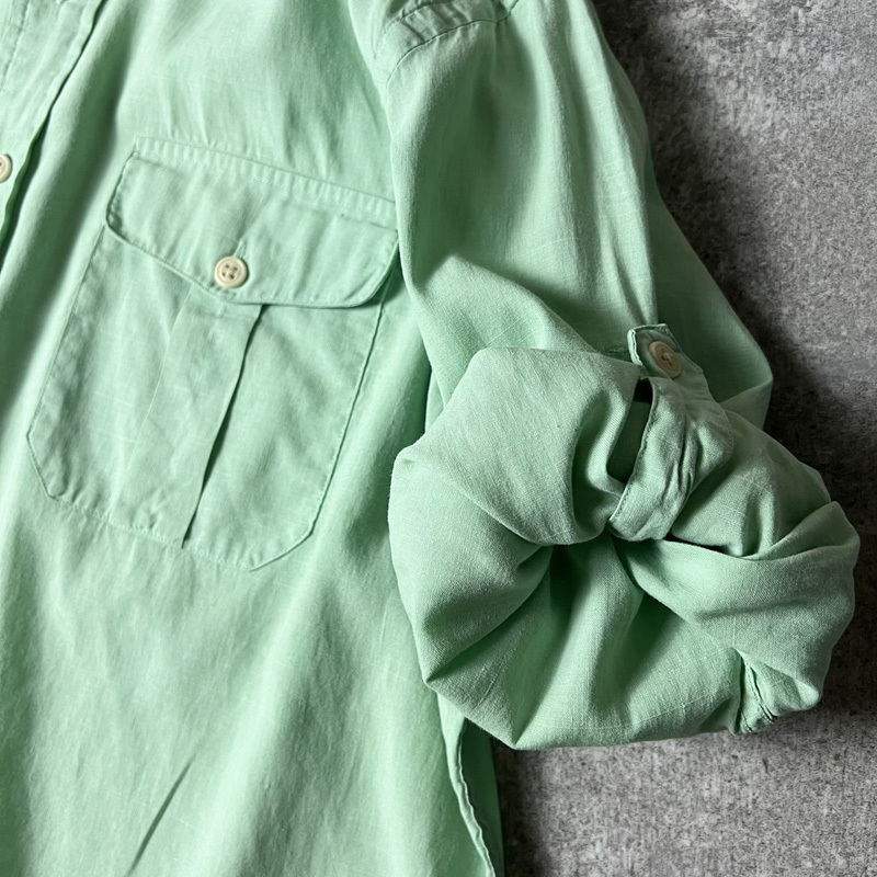 90s POLO RALPH LAUREN 長袖 リネン コットン シャツ L / 90年代 ポロ ラルフローレン 無地 オールド グリーン_画像8