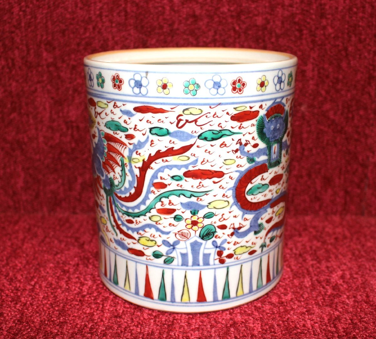 大明萬暦年製 五彩龍水指 水指 茶道具 置物 時代物 中国美 古美 古道具_画像3