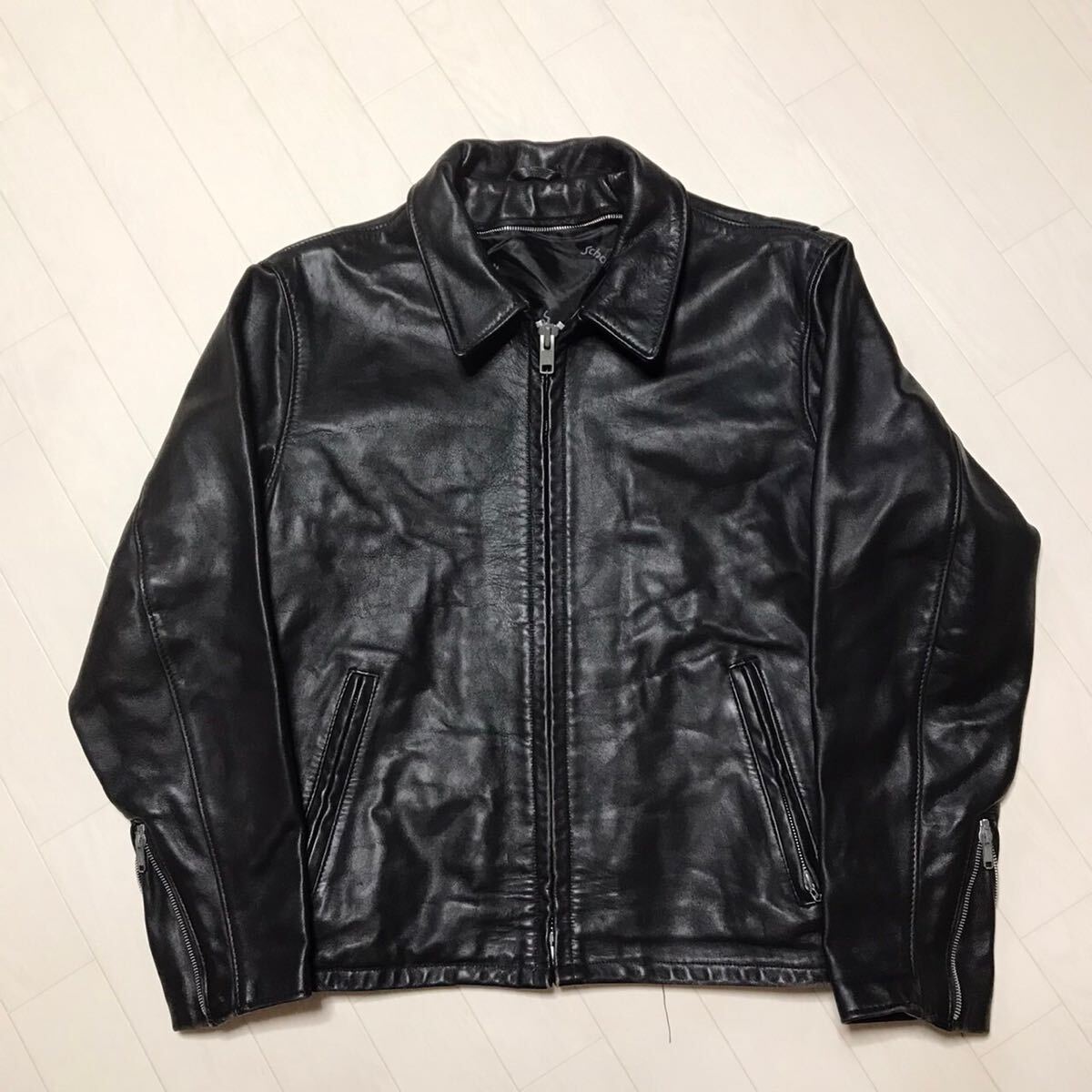 米国製】Schott レザー ライダースジャケット 黒 40 シングル 衿付 米国製】Schott レザー ライダースジャケット 黒 40 シングル 衿付
