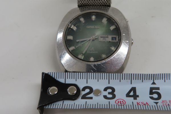 1252/dt/04.18 ORIENT オリエント H429-20560 23石 23JEWELS 自動巻 SS グリーン文字盤 カットガラス メンズ腕時計の画像5