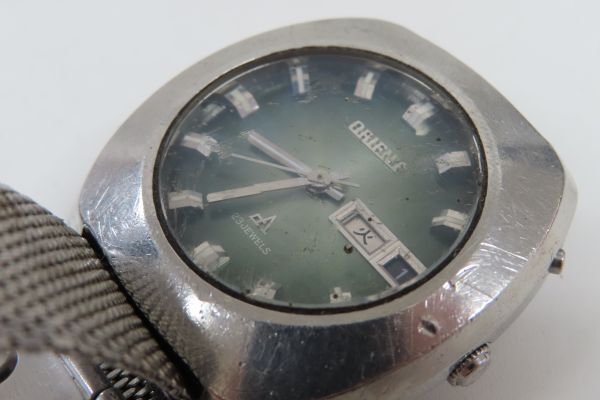 1252/dt/04.18 ORIENT オリエント H429-20560 23石 23JEWELS 自動巻 SS グリーン文字盤 カットガラス メンズ腕時計の画像2