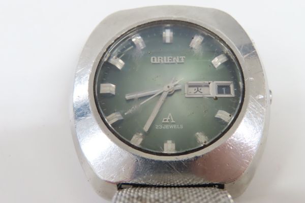 1252/dt/04.18 ORIENT オリエント H429-20560 23石 23JEWELS 自動巻 SS グリーン文字盤 カットガラス メンズ腕時計の画像1