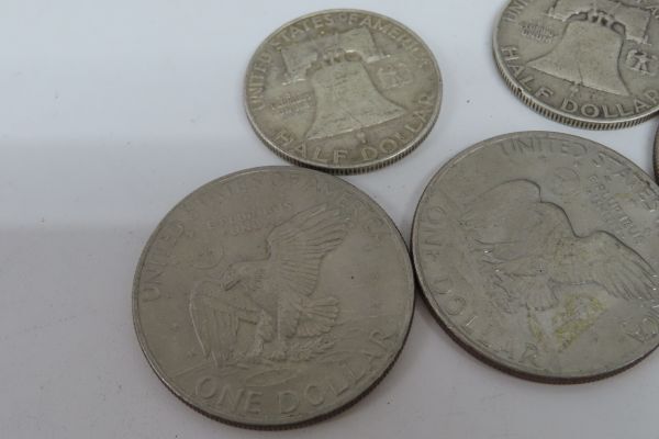 1319/ti/05.02 アメリカ 銀貨5枚まとめ出し アイゼンハワー 旧1ドル銀貨1972年 フランクリン ハーフダラー 銀貨1958年の画像4