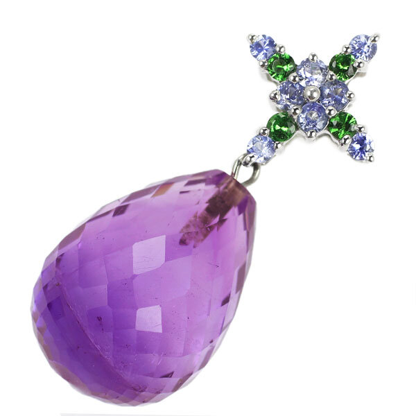 K18WG yellowtail o let cut amethyst color stone pendant top 13.50ct CS0.30ct exhibition 3 week SELBY