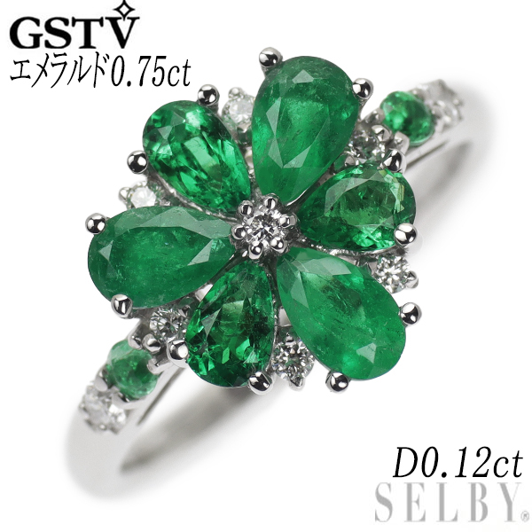 GSTV Pt950 emerald diamond ring 0.75ct D0.12ct flower exhibition 4 week SELBY