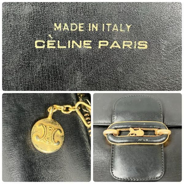 仙66 CELINE ショルダーバッグ レザー ブラックカラー 馬車 ゴールド金具 ホースキャリッジ セリーヌ 肩掛け 鞄 ヴィンテージ_画像10