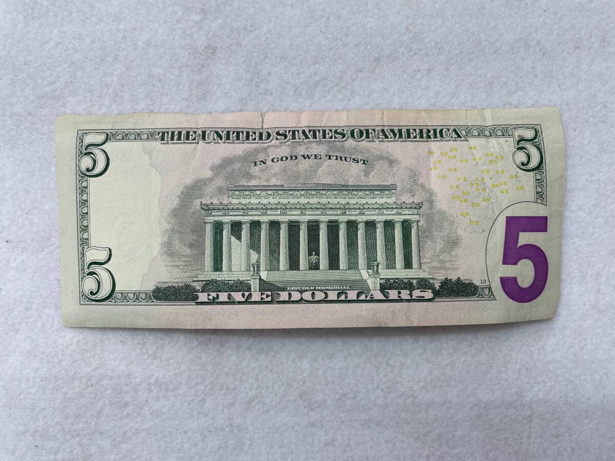 #1792 外国紙幣 アメリカ 5ドル USD 紙幣_画像2