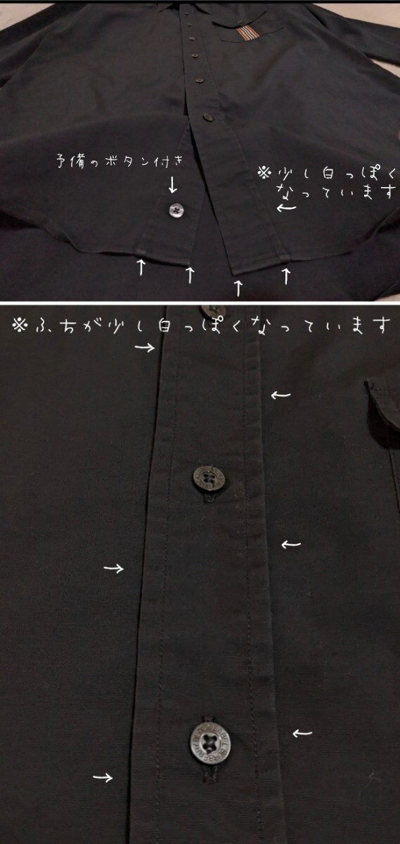 BURBERRY BLACK LABEL 長袖シャツ 2 M～L相当 ノバチェック身幅53cm 黒 ライン柄 バーバリーブラックレーベル 日本製 ロゴ刻印 男性 メンズ